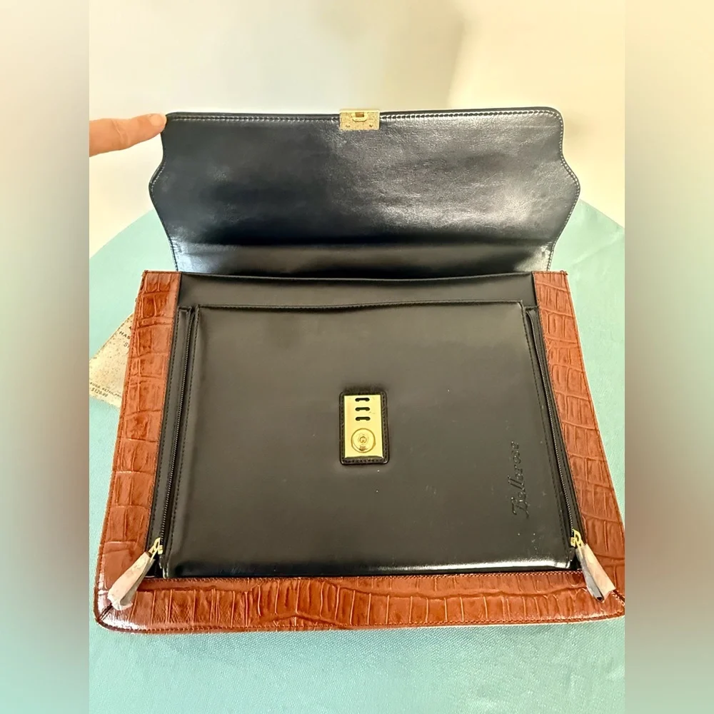 VTG ~ Bellerose Black and Brown Croc-Embossed Leather Briefcase ~